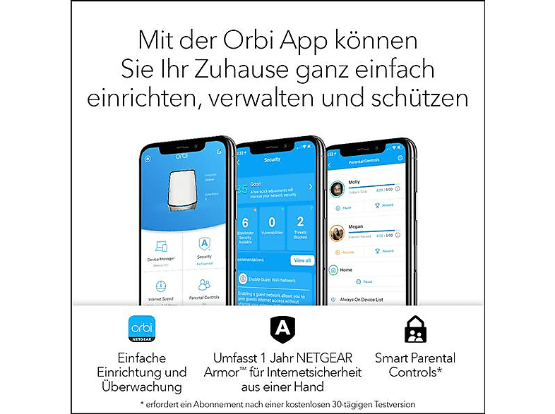 NETGEAR Orbi 860 Serie AX6000 Tri-Band WiFi 6-Router mit 1 Jahr Armor, 6 GBit/s, 10 Gig-Port (RBR860S); Mesh-Router — Foto 4 von 4