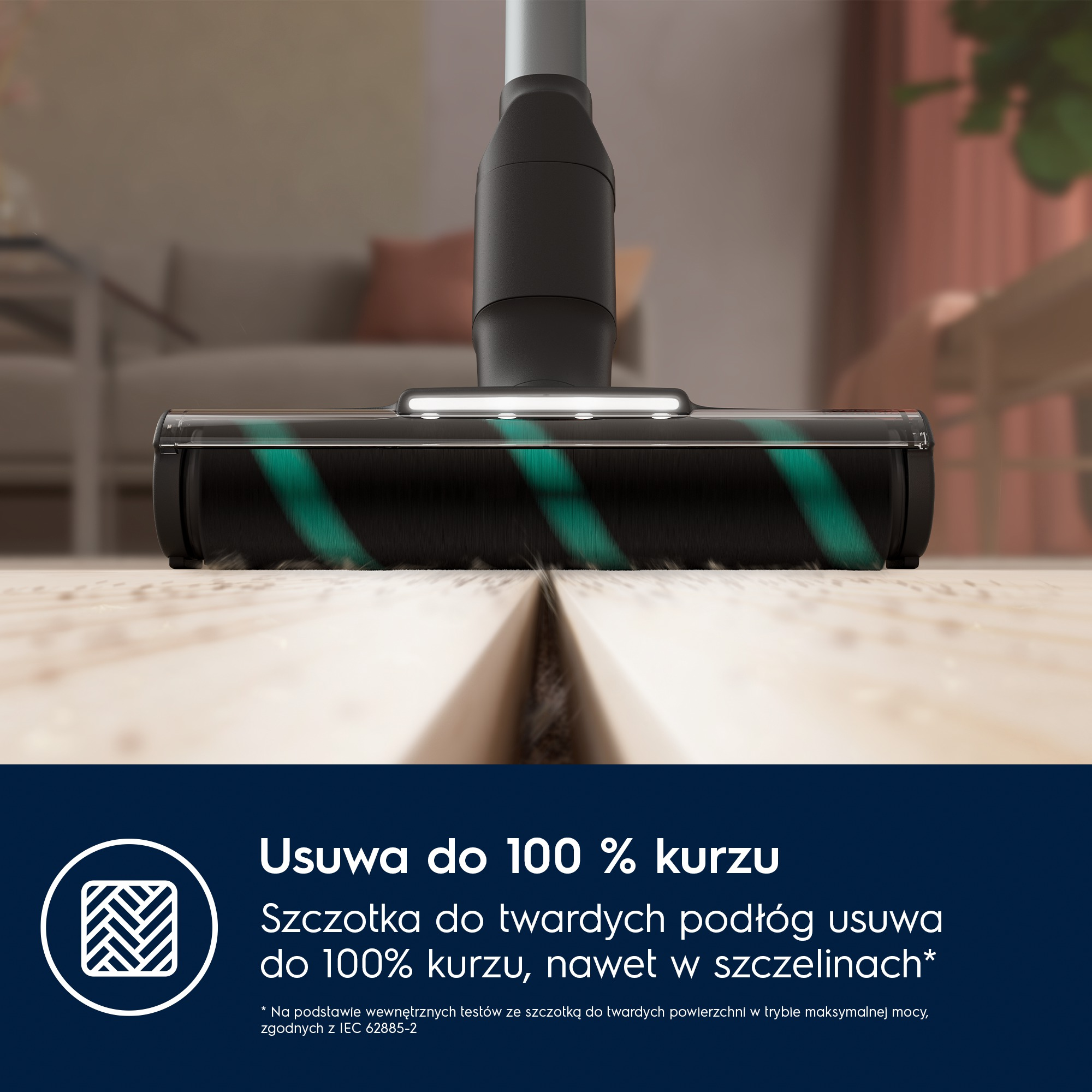 Szczotka odkurzacza czyści twarde podłogi, usuwa kurz, nawet z fug.