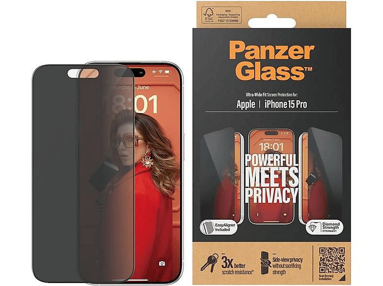 PANZERGLASS IPH15P ULTRA WIDE FIT PRIVACY AB FILM - Displayschutzglas (Passend für Modell: Apple Universal)