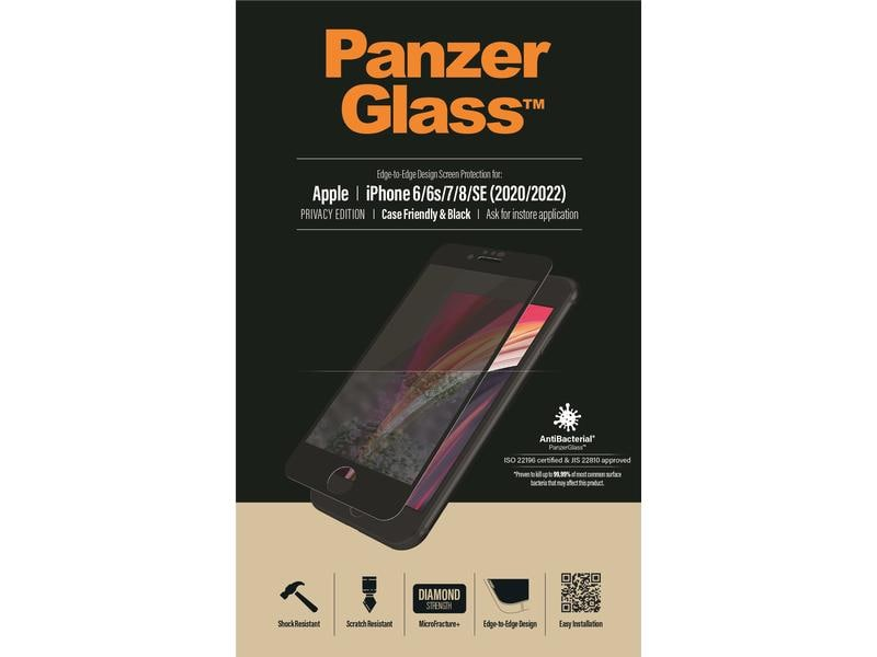 PANZERGLASS IPH6-8/SE CASE FRIENDLY PRIVACY FILM - Bildschirmschutz - Glas - mit Sichtschutzfilter (Passend für Modell: Kameras Apple - iPhone 6, Apple - iPhone 6s, Apple - iPhone 7, Apple - iPhone 8, Apple - iPhone SE 2020, Apple - iPhone SE 2022)