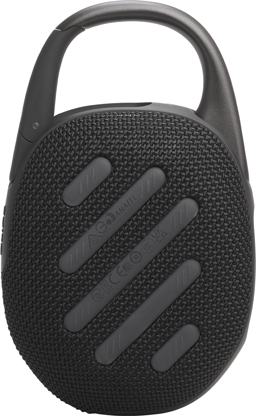 Altoparlante JBL Clip nero con clip, vista dal basso.
