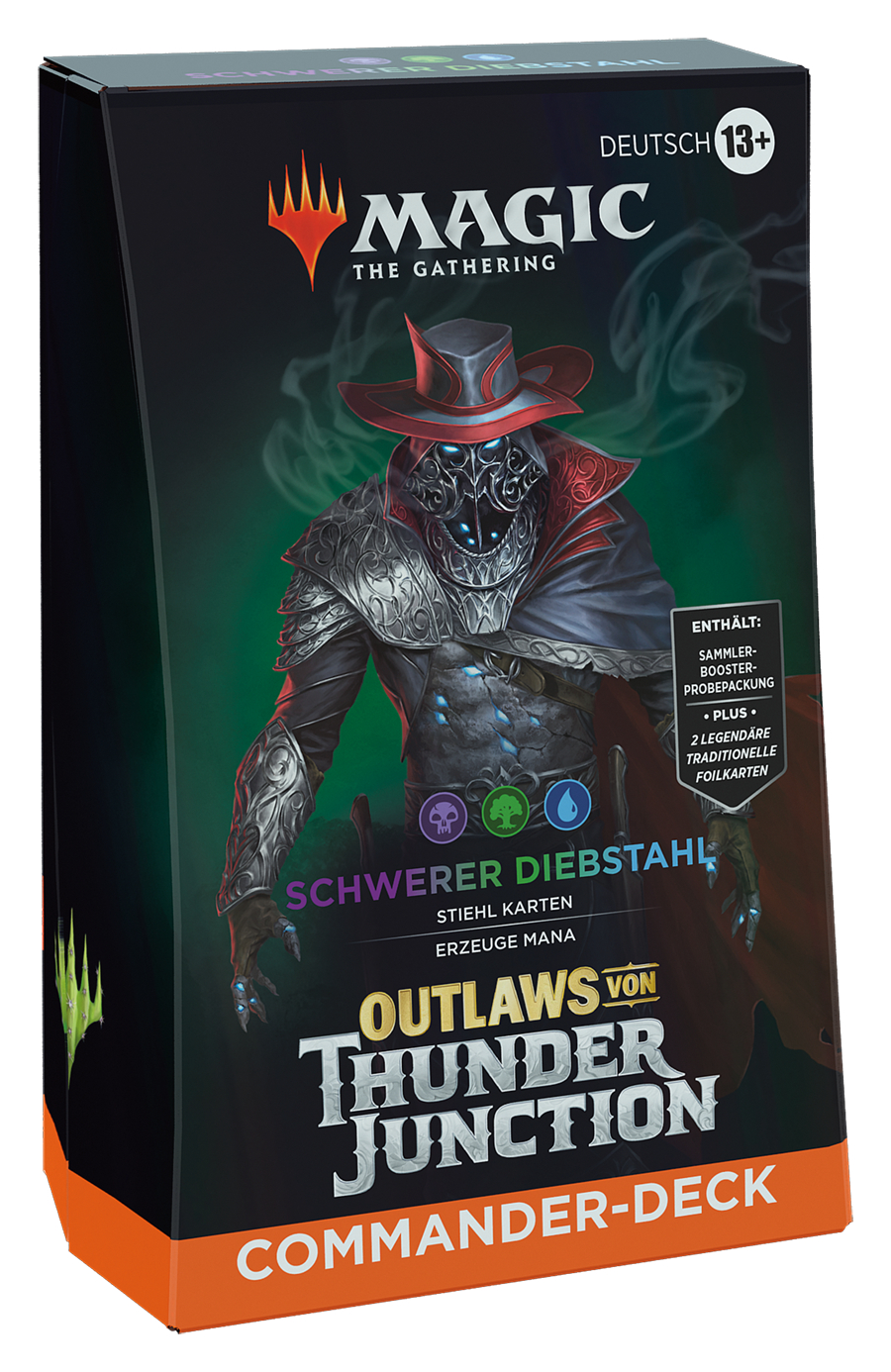 Eine Magic: The Gathering Kartenspielbox auf Deutsch, mit einer Figur mit Hut.