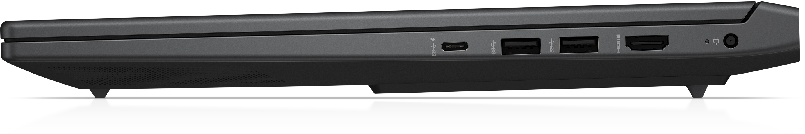 Seitenansicht eines Laptops mit Anschlüssen.