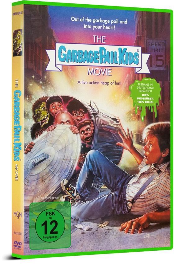 Das DVD-Cover des Films The Garbage Pail Kids zeigt eine Gruppe grotesker Charaktere und einen verängstigten Jungen.