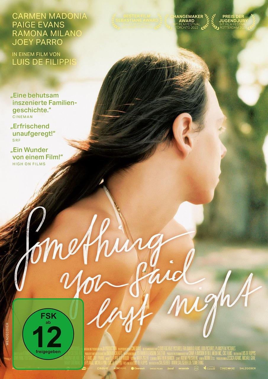 Filmplakat: Frau blickt weg, Titel 'Something You Said Last Night', in natürlicher Umgebung.
