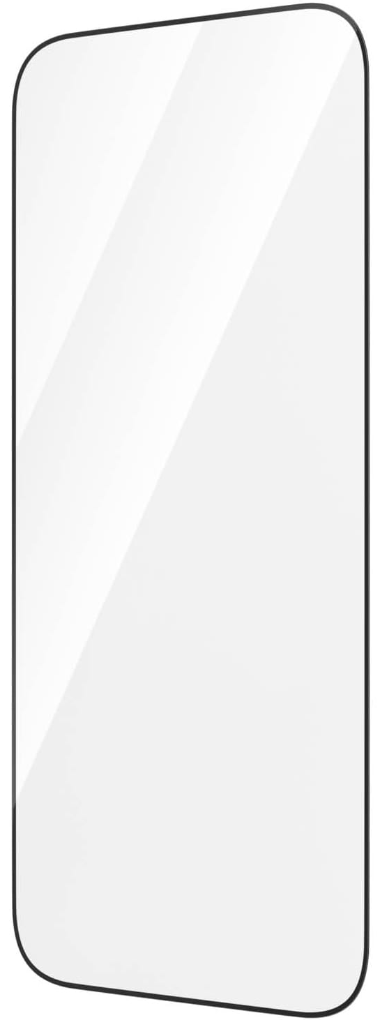 Prostokątna, przezroczysta ochrona ekranu z czarnymi obramowaniami, stojąca.