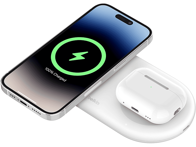 BELKIN Boostcharge Pro 2-in-1 Qi2 15W Kablosuz Şarj Standı Usb-C Beyaz