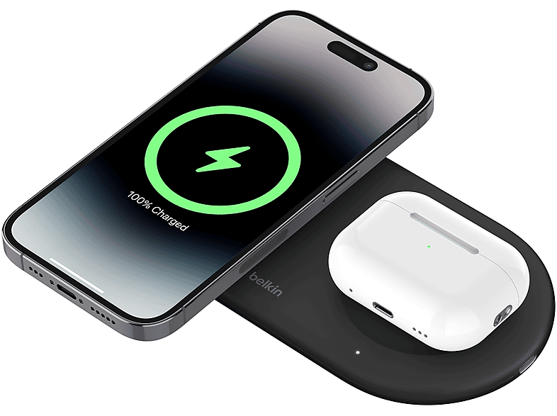 BELKIN Boostcharge Pro 2-in-1 Qi2 15W Kablosuz Şarj Standı Usb-C Siyah