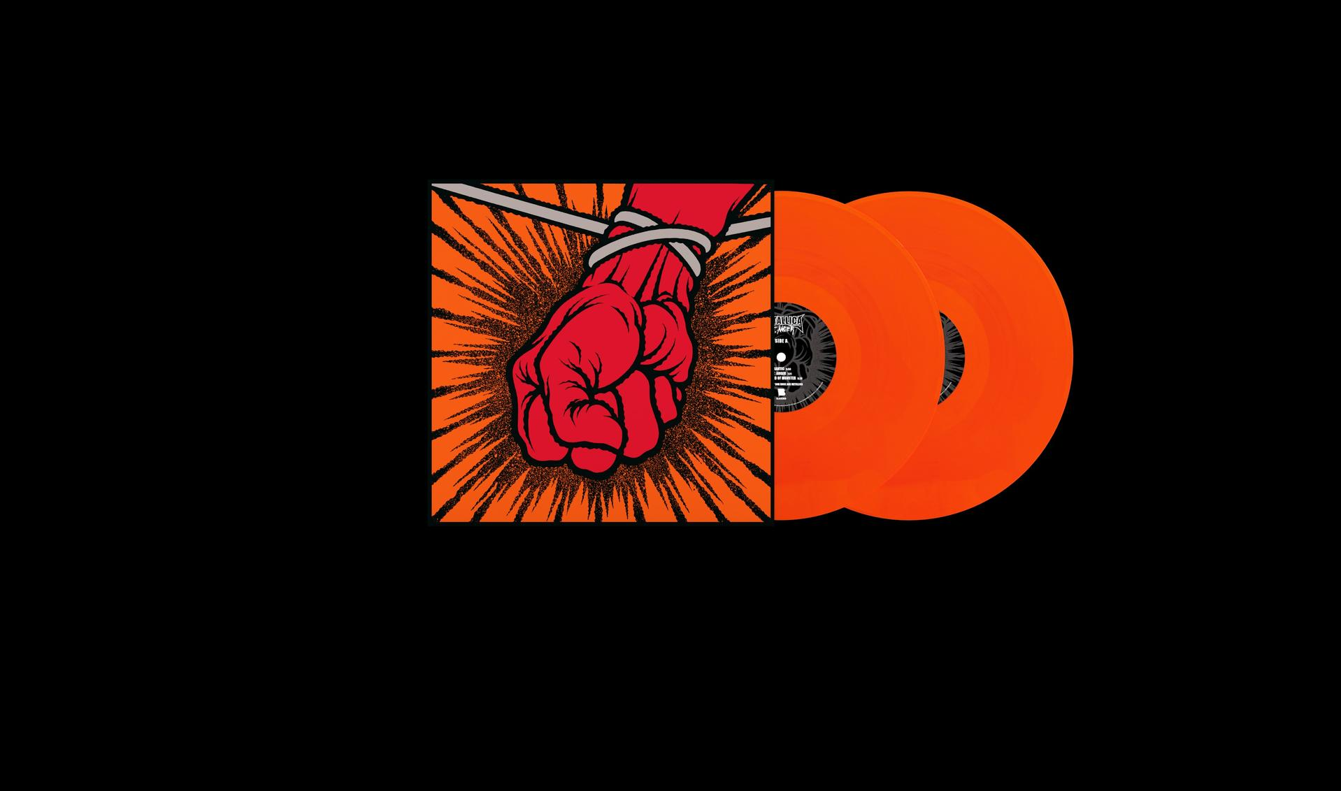Orange Vinyl-Schallplatte mit Cover-Art.