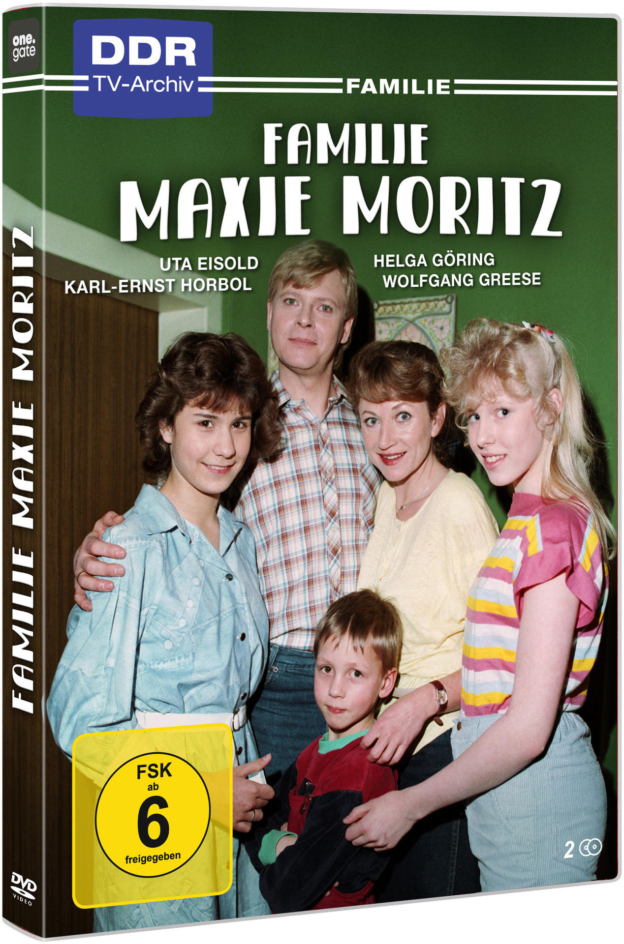 DVD-Cover mit Familienfoto. Text: Familie Maxie Moritz. Label: FSK ab 6 freigegeben.