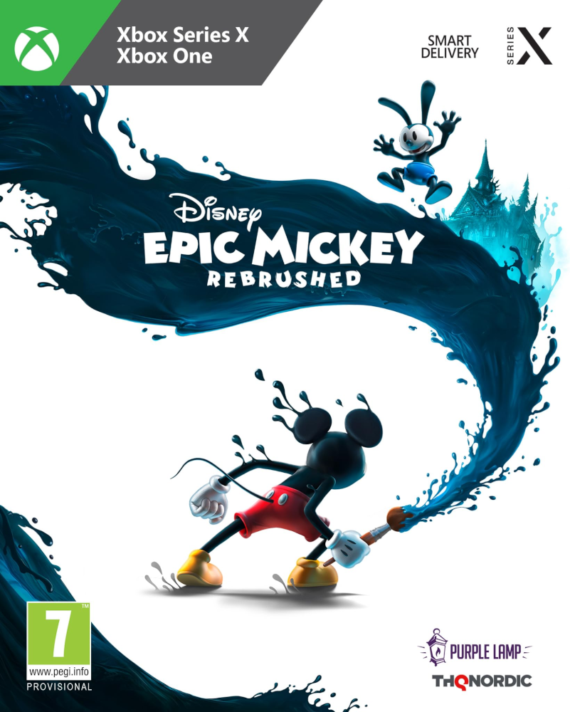 Gamecover met Mickey Mouse die schildert. De achtergrond is blauw en wit met het Disney-logo.
