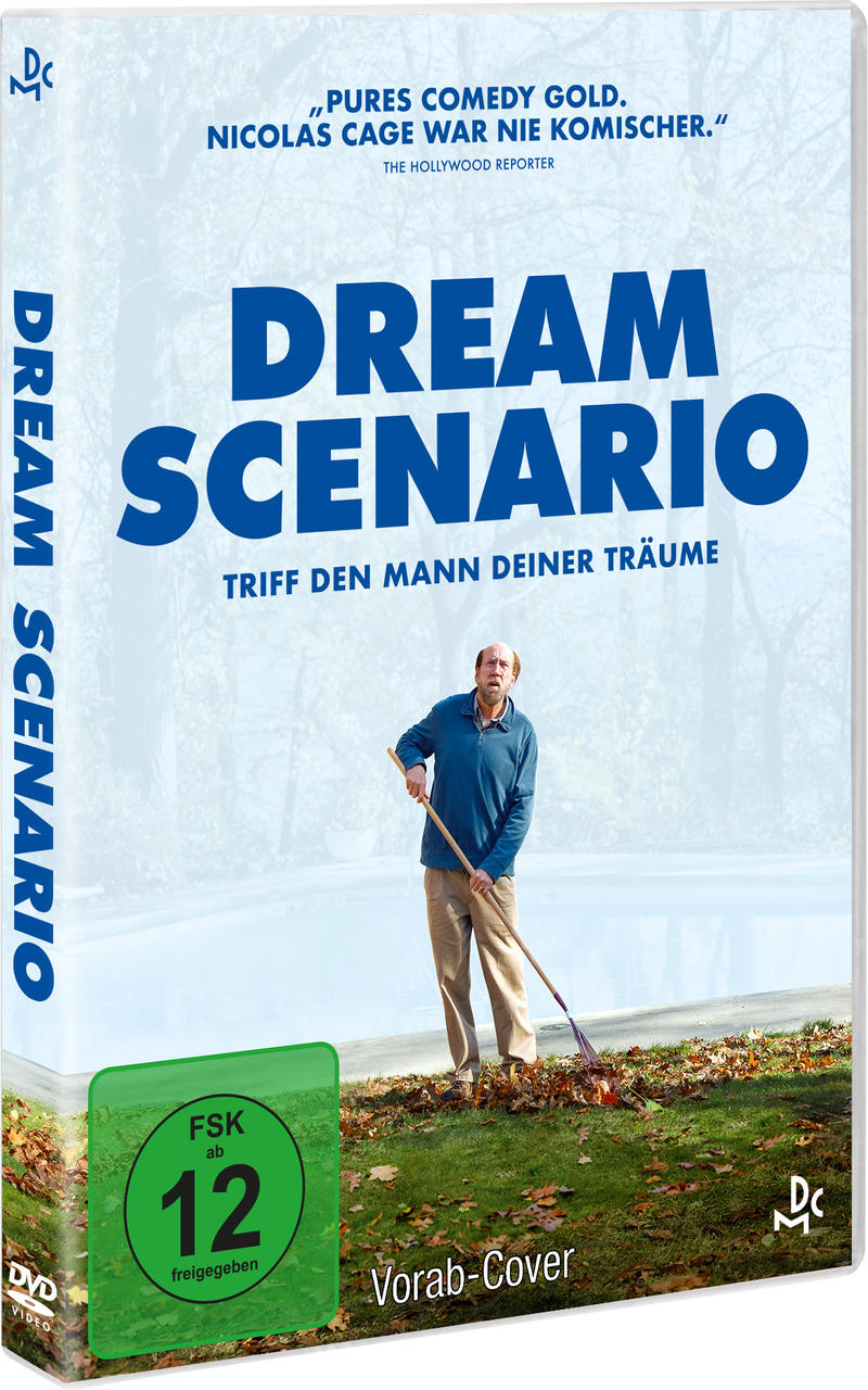 DVD-Cover: Mann harkt Blätter, Filmtitel 'Dream Scenario'.