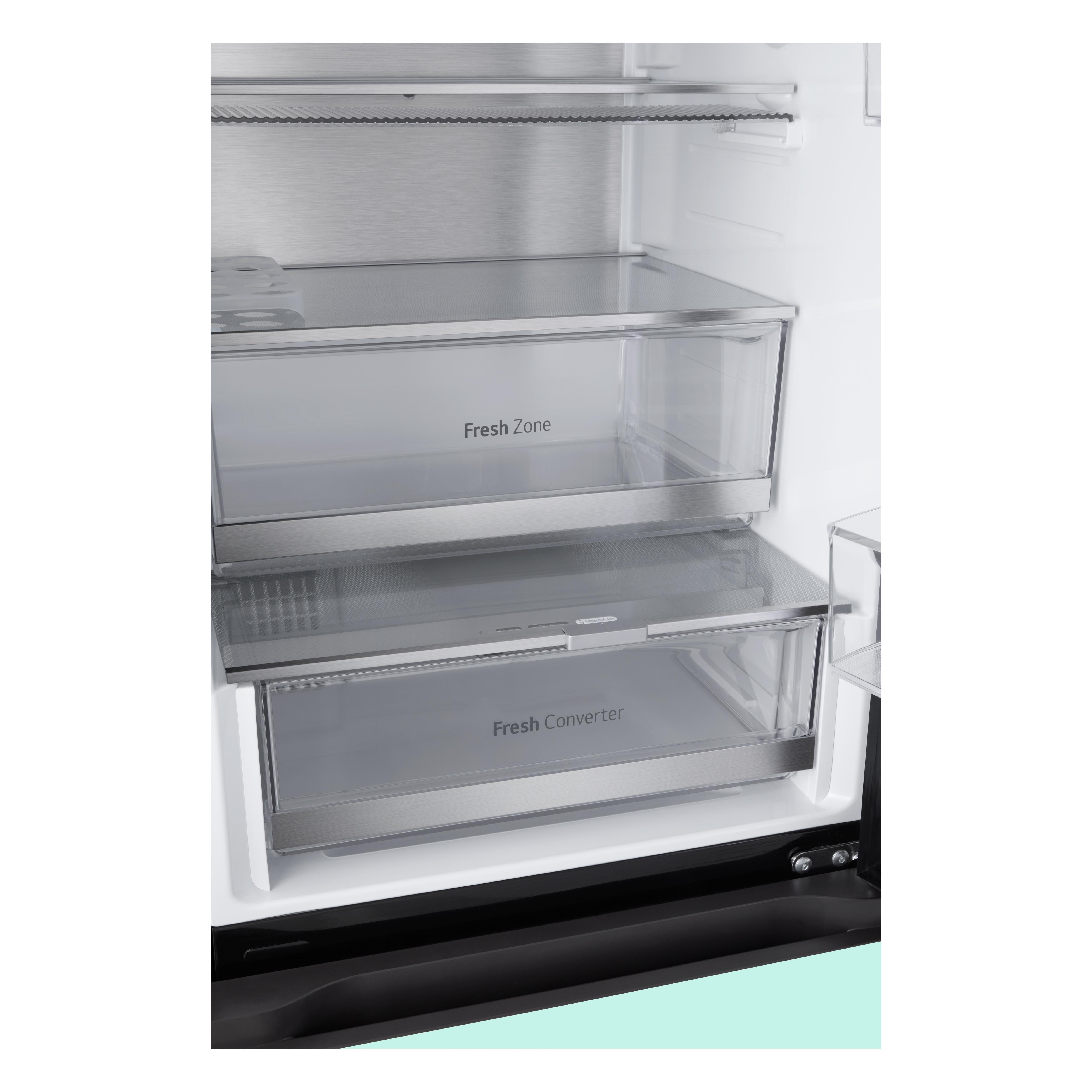 Kühlschrankinnenraum. Zwei Schubladen mit der Aufschrift 'Fresh Zone' und 'Fresh Converter'.