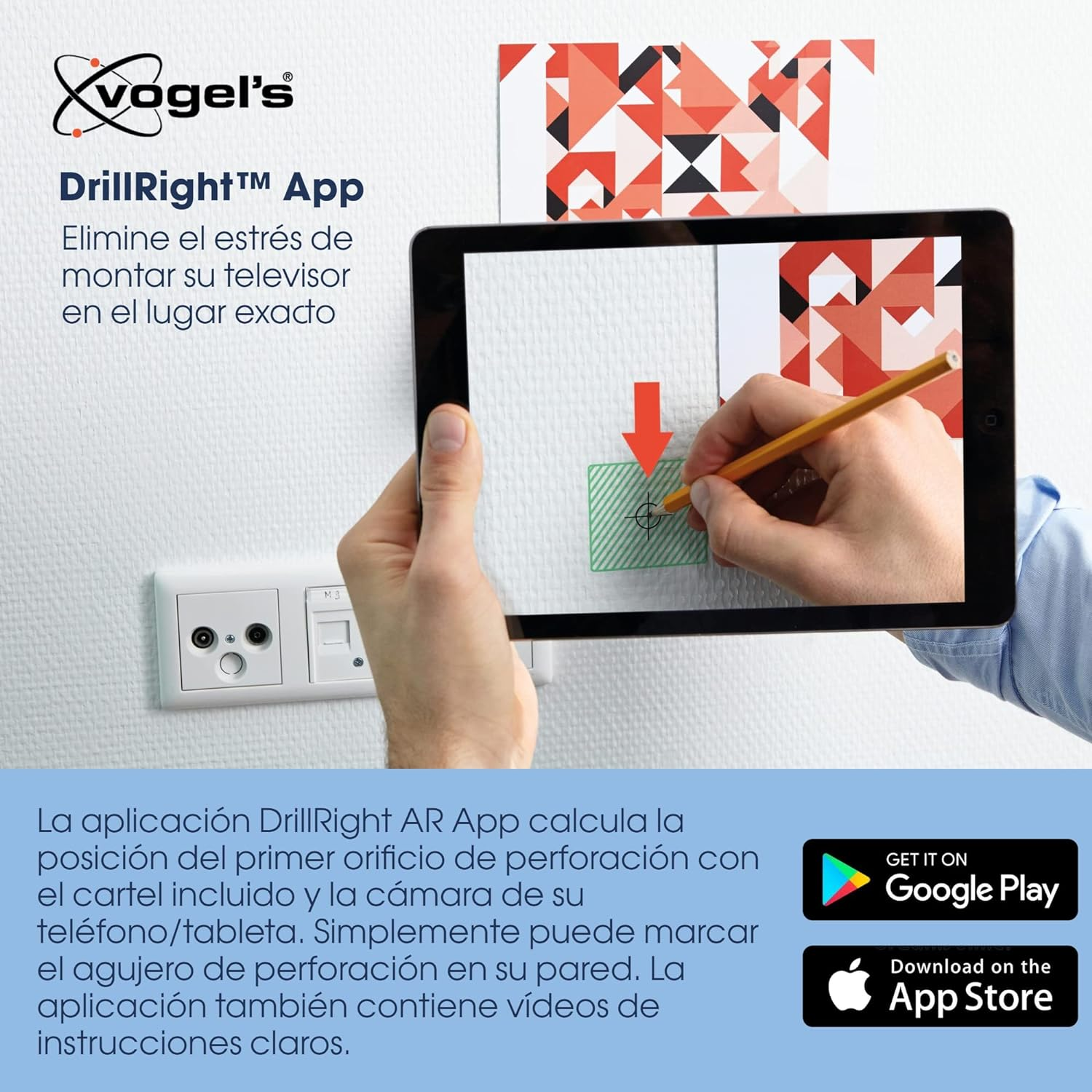 Una aplicación en una tableta se usa para marcar una pared para perforar.