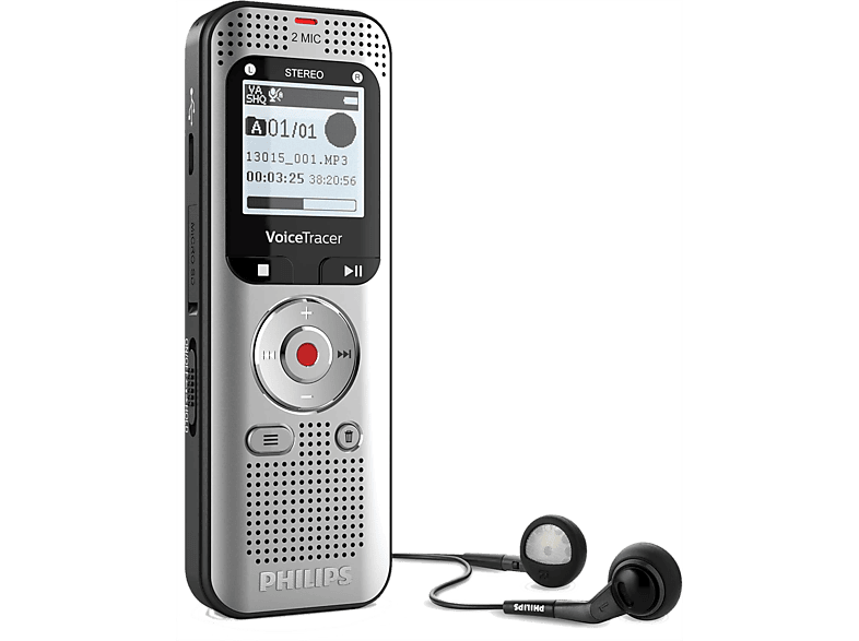 Grabadora de voz - Philips DVT2015, 8 GB, Reconocimiento voz, Negro