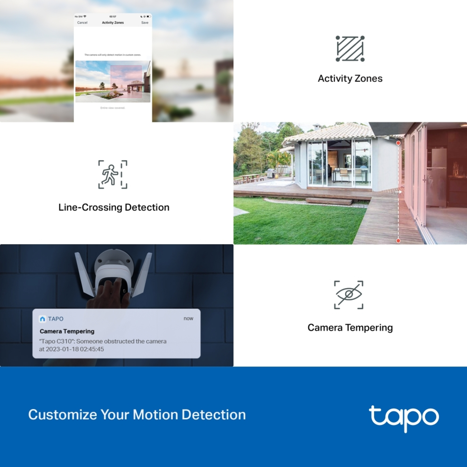 Image collage. Screenshots of a phone screen and images about motion detection.