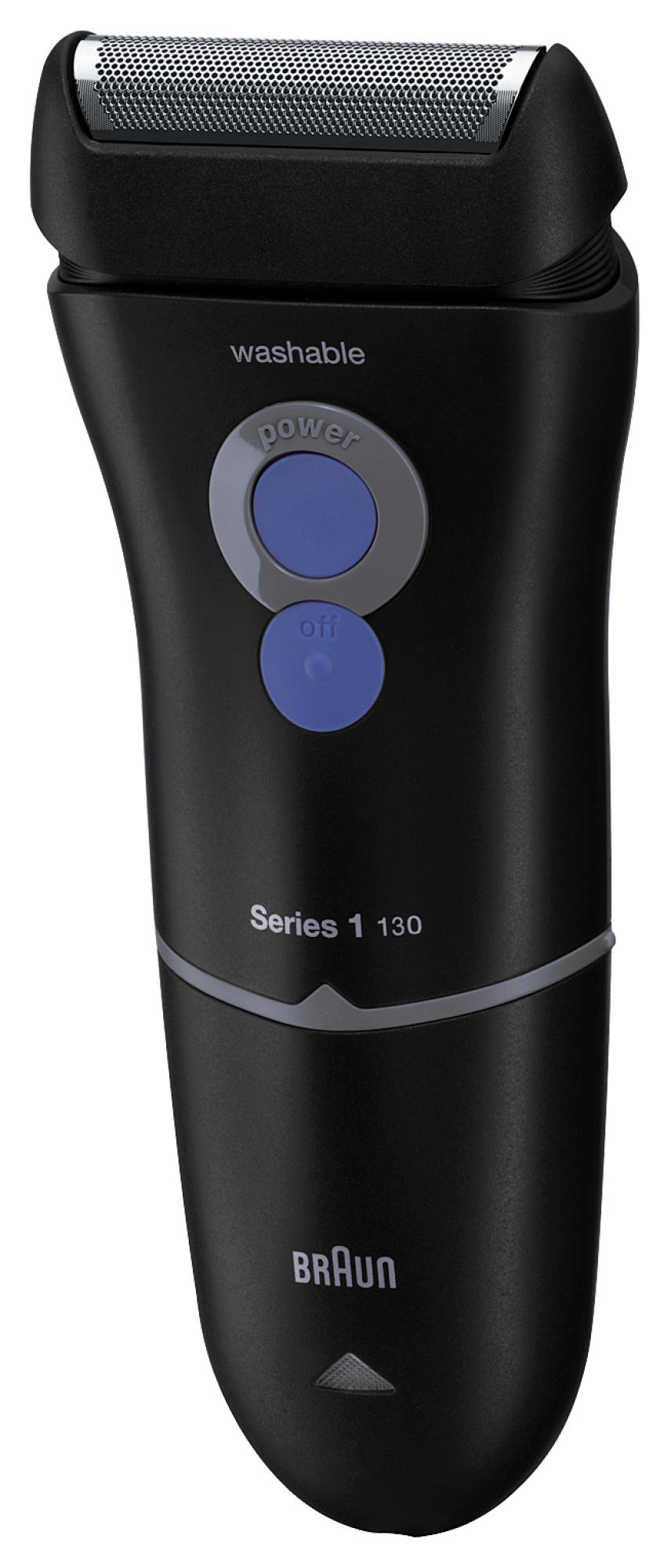 Czarna golarka elektryczna Braun Series 1 z przyciskami włącz/wyłącz.