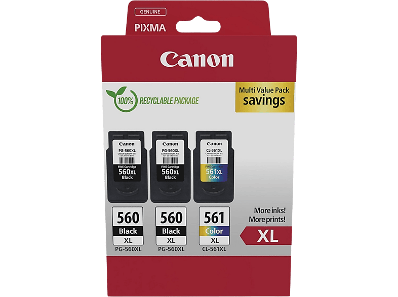 Canon Multipack 2 X Pg-560xl / Cl-561xl Zwart-cyaan-magenta-geel (3712c009)