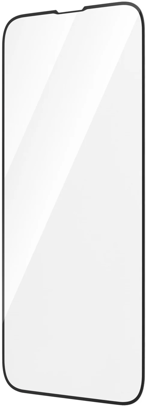 Przezroczysta osłona ekranu, pochylona, na białym tle, pokazująca elegancki design.