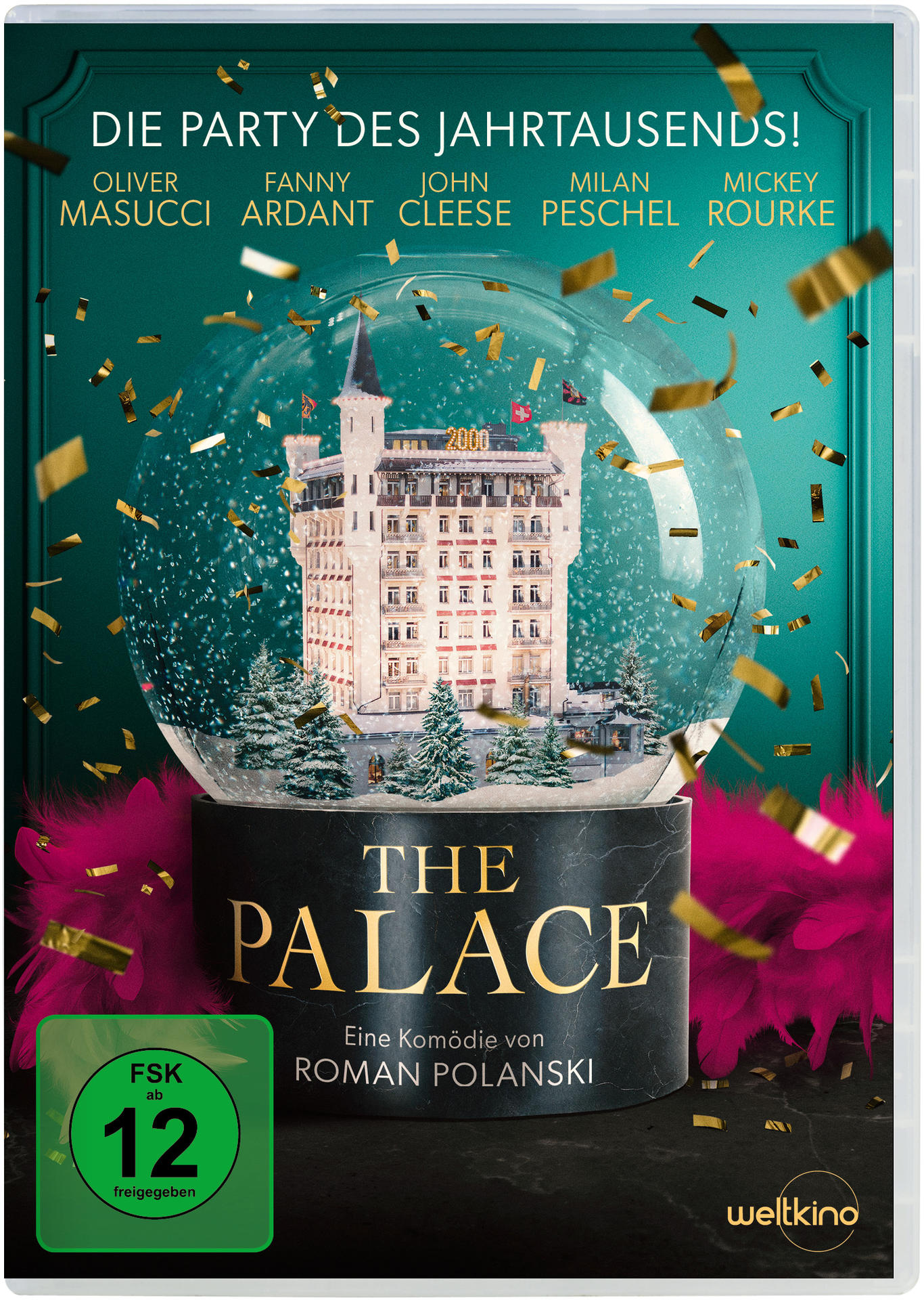 DVD-Cover für "The Palace". Es zeigt eine Schneekugel mit einem Gebäude und Menschen mit Text.
