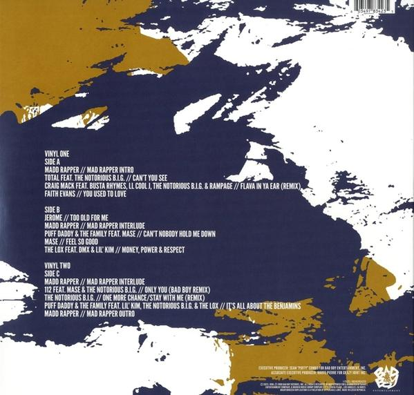 Album borító számlistával, sötétkék háttéren, sárga és fehér formákkal.