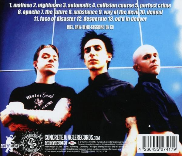 Albumcover mit Bandmitgliedern, Songtiteln und Concrete Jungle Records Logo.
