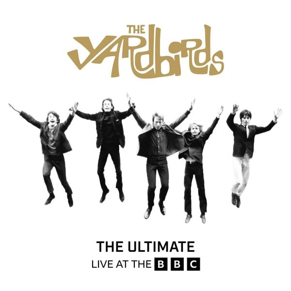 Albumcover von The Yardbirds, Bandmitglieder springen, goldener Text, weißer Hintergrund.