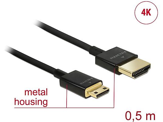 DELOCK HDMI-A/HDMI-C, - Verbindungskabel (Schwarz)