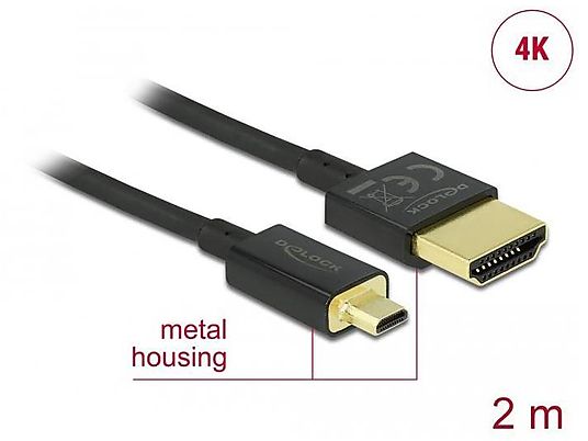 DELOCK HDMI-A/HDMI Micro-D, 2 m - Verbindungskabel (Schwarz)