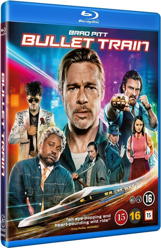 Blu-ray cover van de film 'Bullet Train' met Brad Pitt.