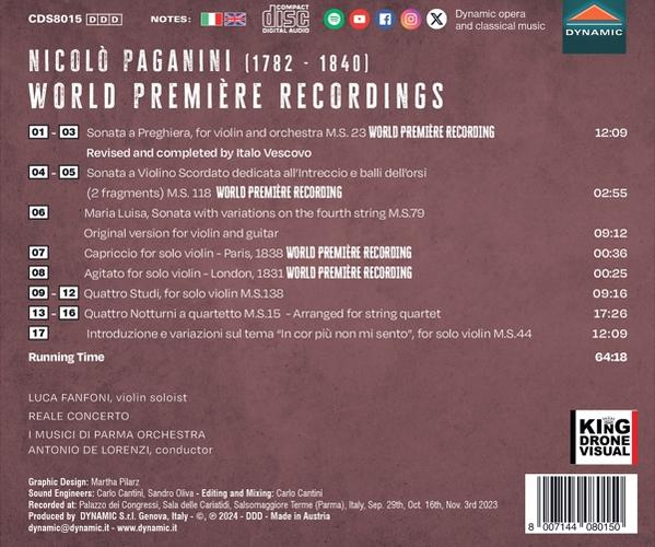 Cover einer CD mit Nicolo Paganini's Werken, Titelliste und Laufzeit.