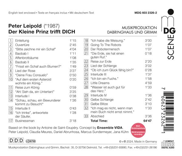CD-Cover mit Titelliste auf Deutsch und Französisch. Enthält ein Bild einer CD.