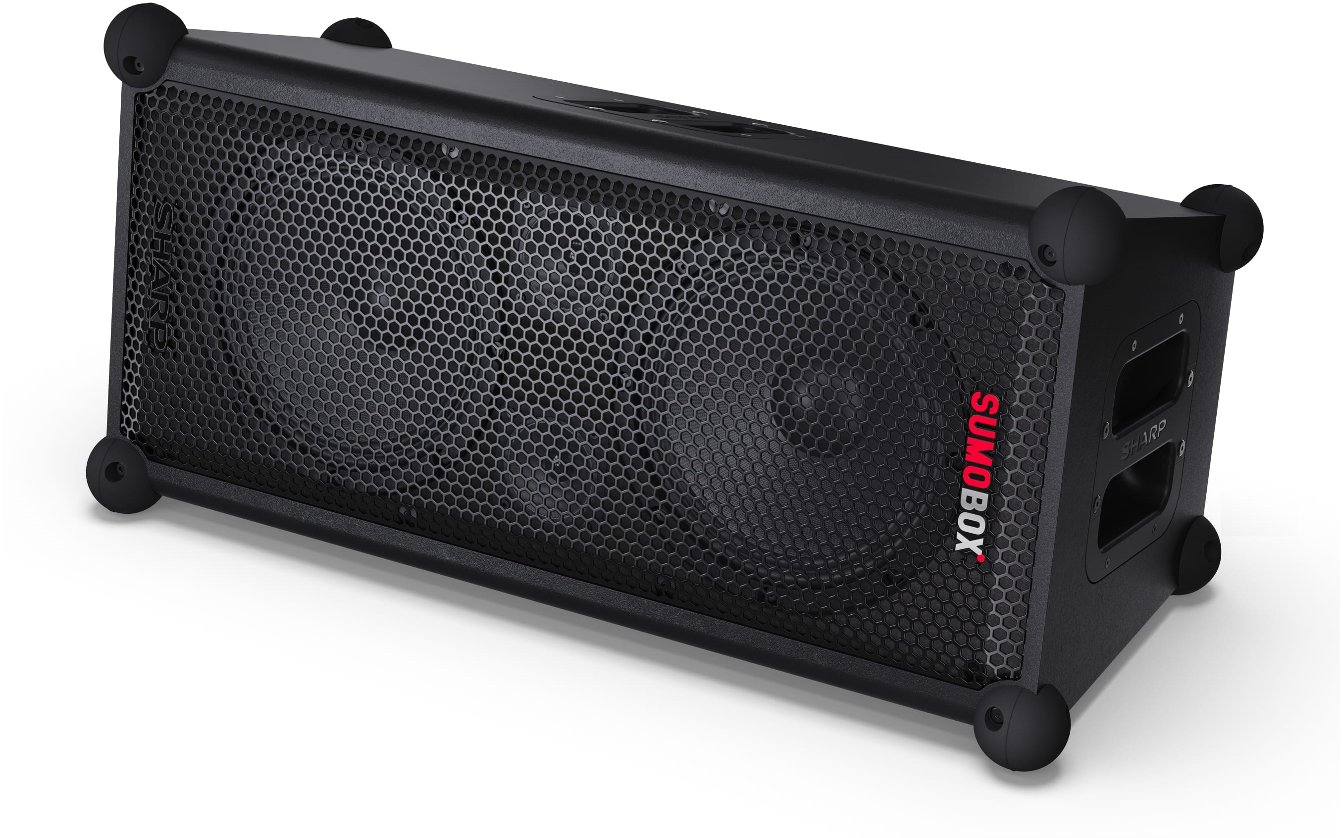 Egy fekete Sumbox hangszóró méhsejt ráccsal.