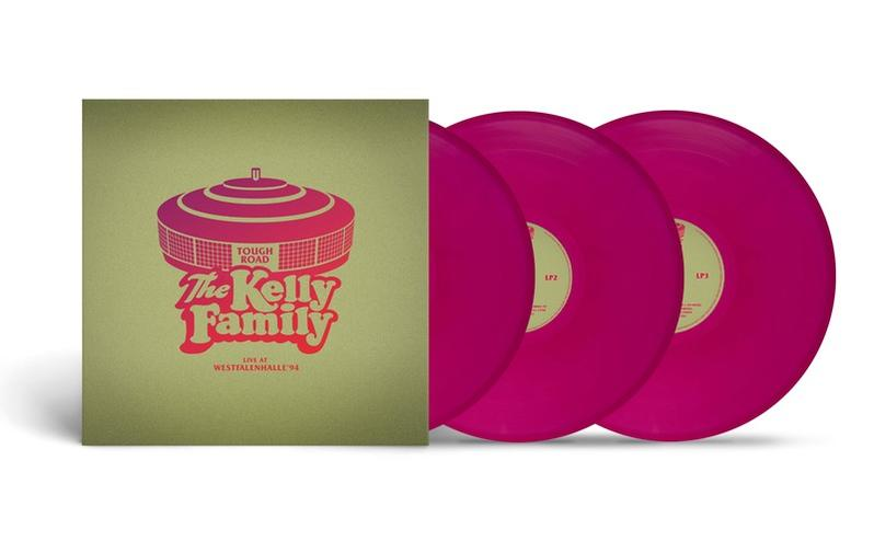 Drei pinkfarbene Schallplatten in einer Hülle.
