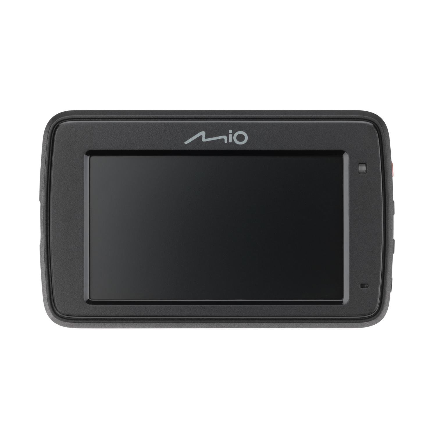 Zwarte Mio dashcam met een scherm en een Mio-logo.