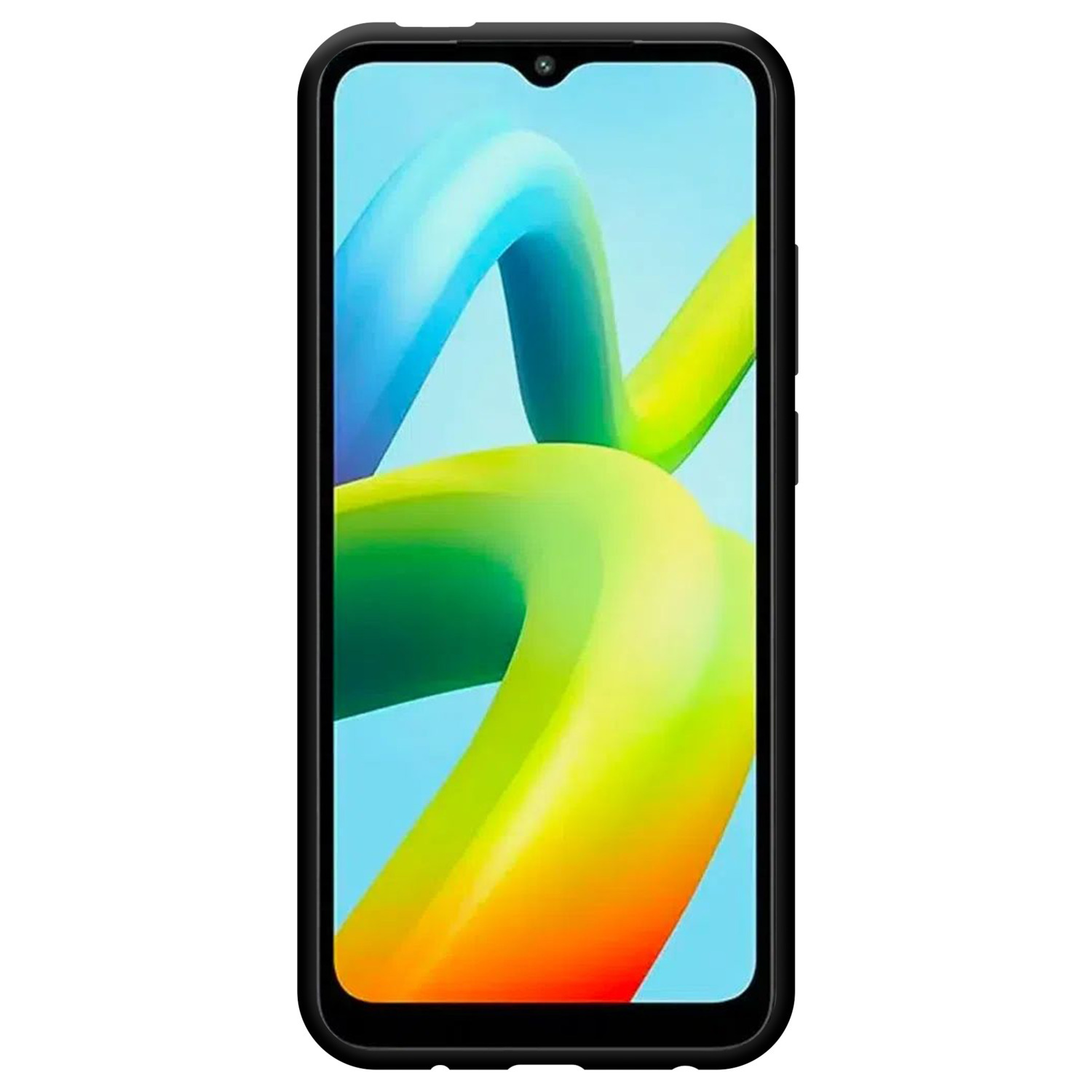 Un smartphone noir avec un écran dégradé coloré, positionné verticalement.