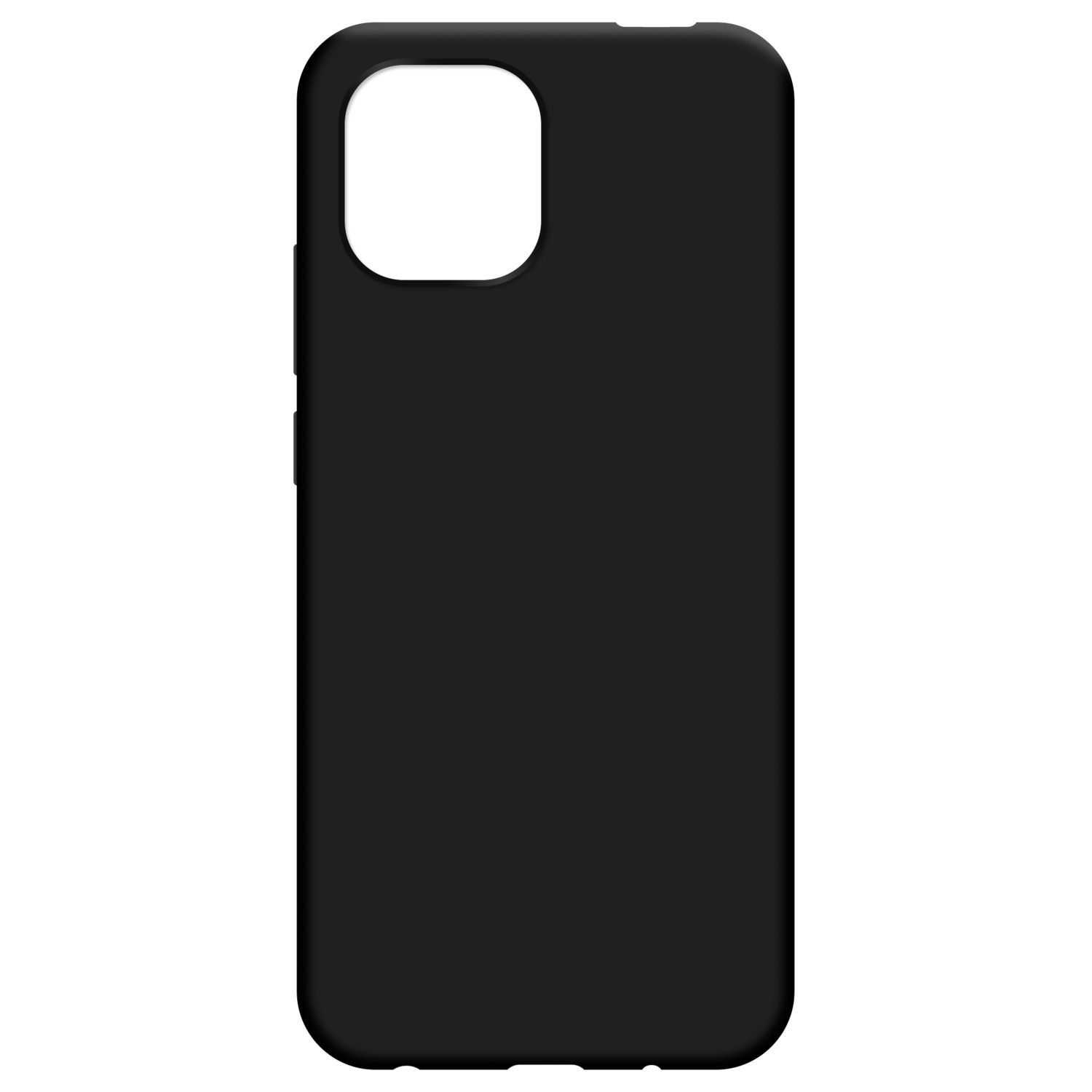 Coque de téléphone noire. Découpe de caméra et boutons de volume visibles.