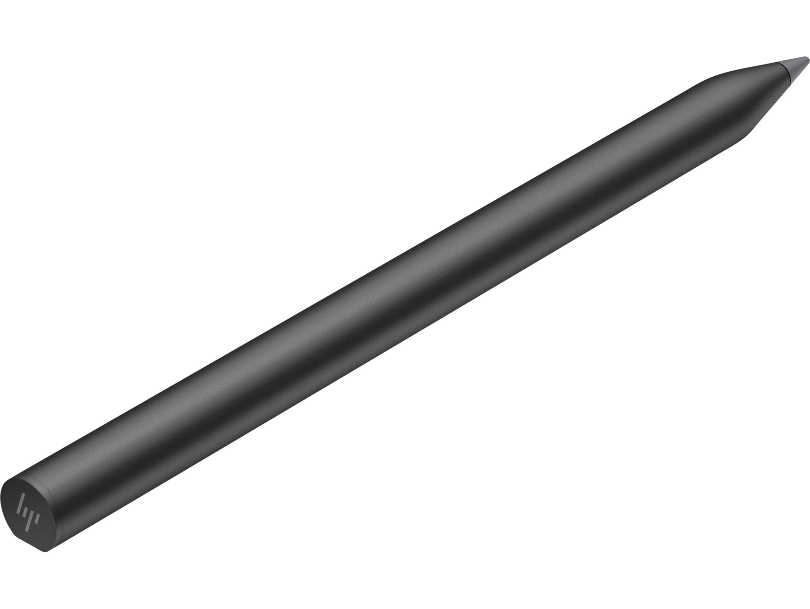 Lápiz óptico negro con punta, sobre fondo negro.