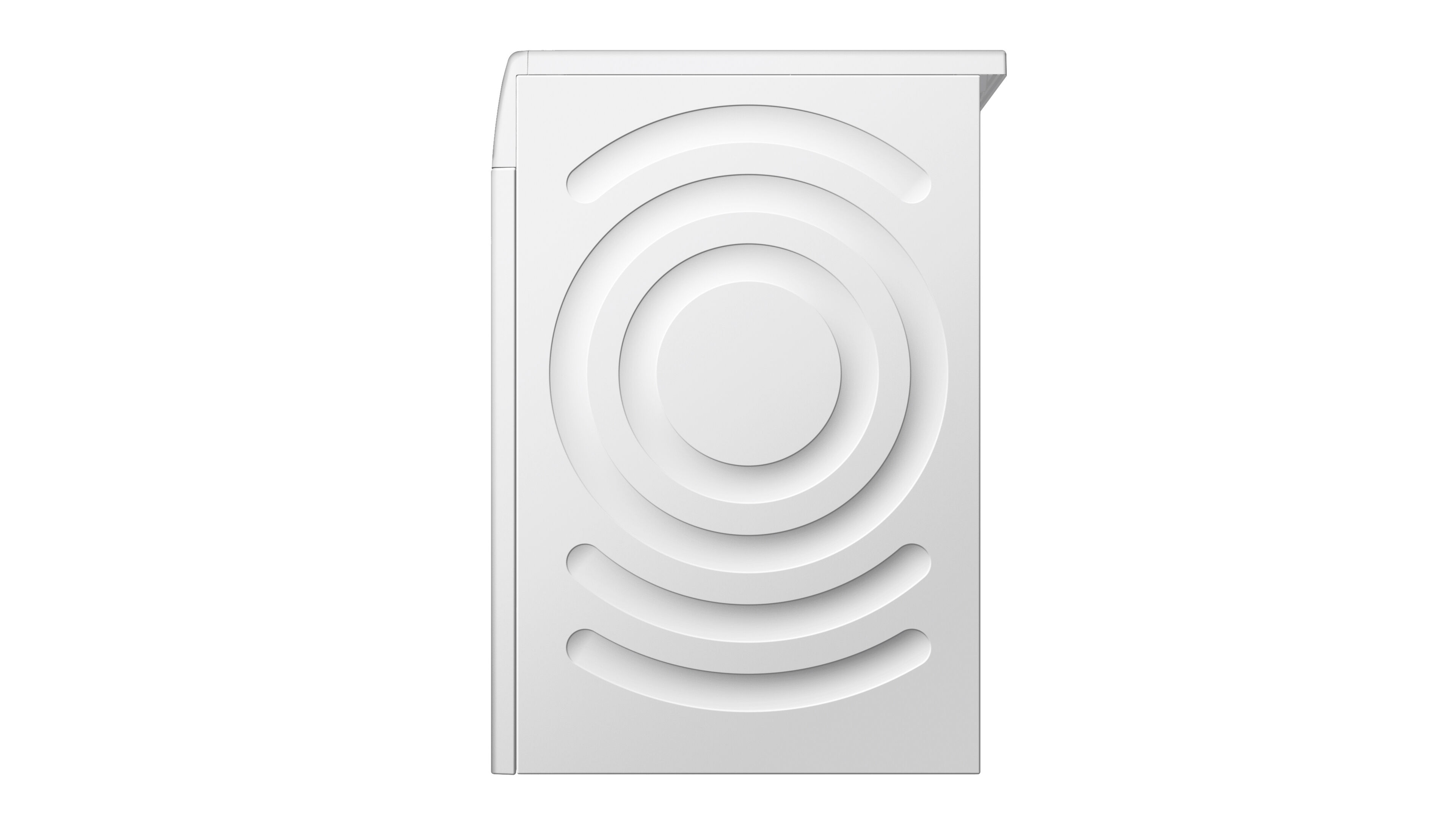 Lavadora blanca con diseño circular en el panel frontal.