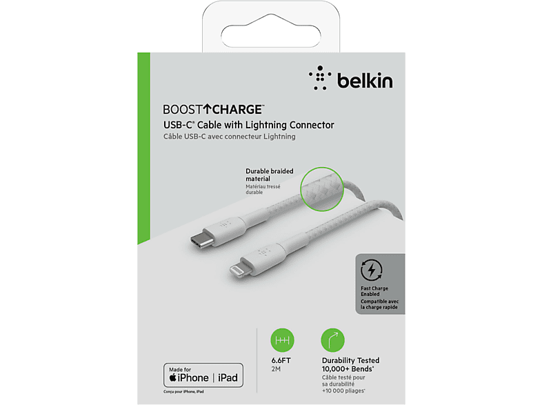 BELKIN 2M BC Lightning USB-C Örgülü Kablo Beyaz_2