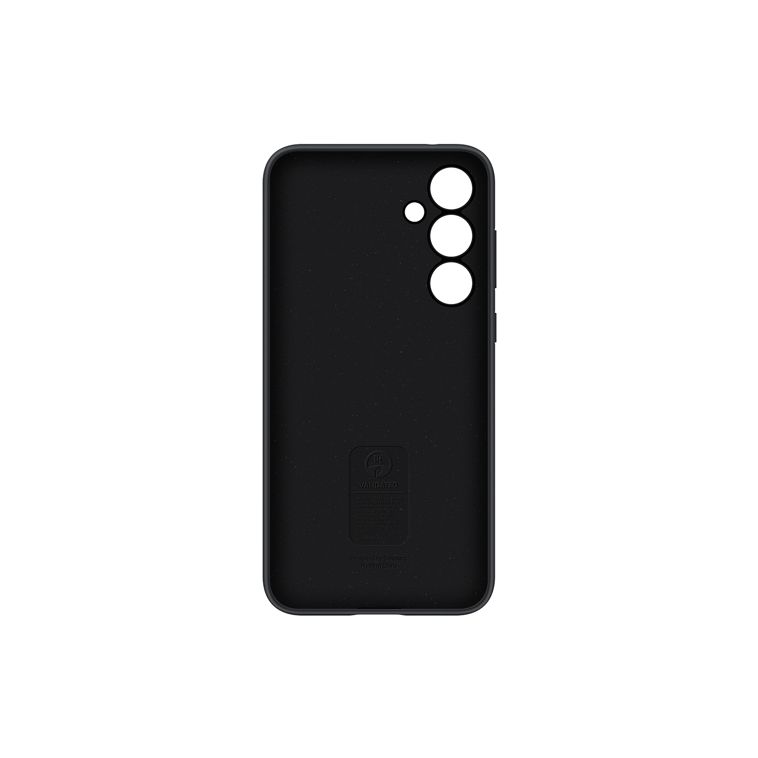 Funda de teléfono negra con recortes para la cámara.