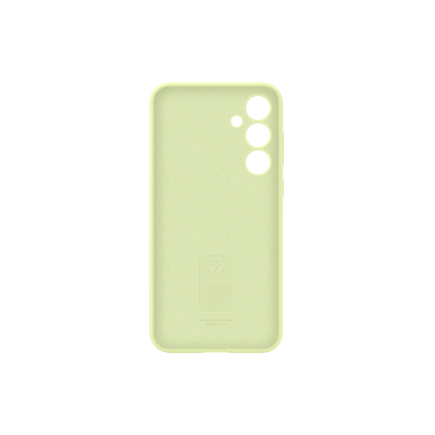 Una funda de teléfono verde claro con tres agujeros para cámara.