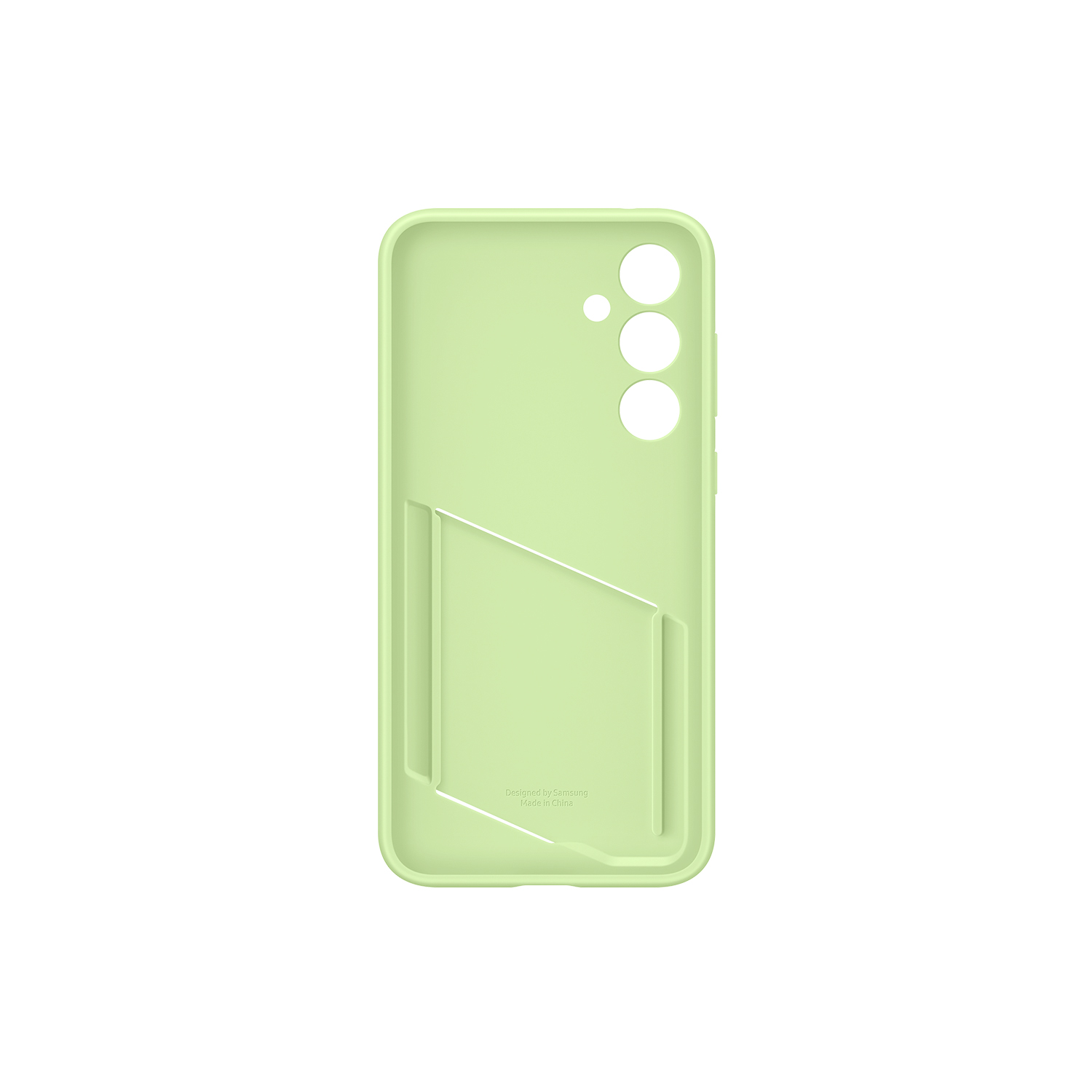 Funda de teléfono verde claro con tarjetero. Tiene un diseño simple.
