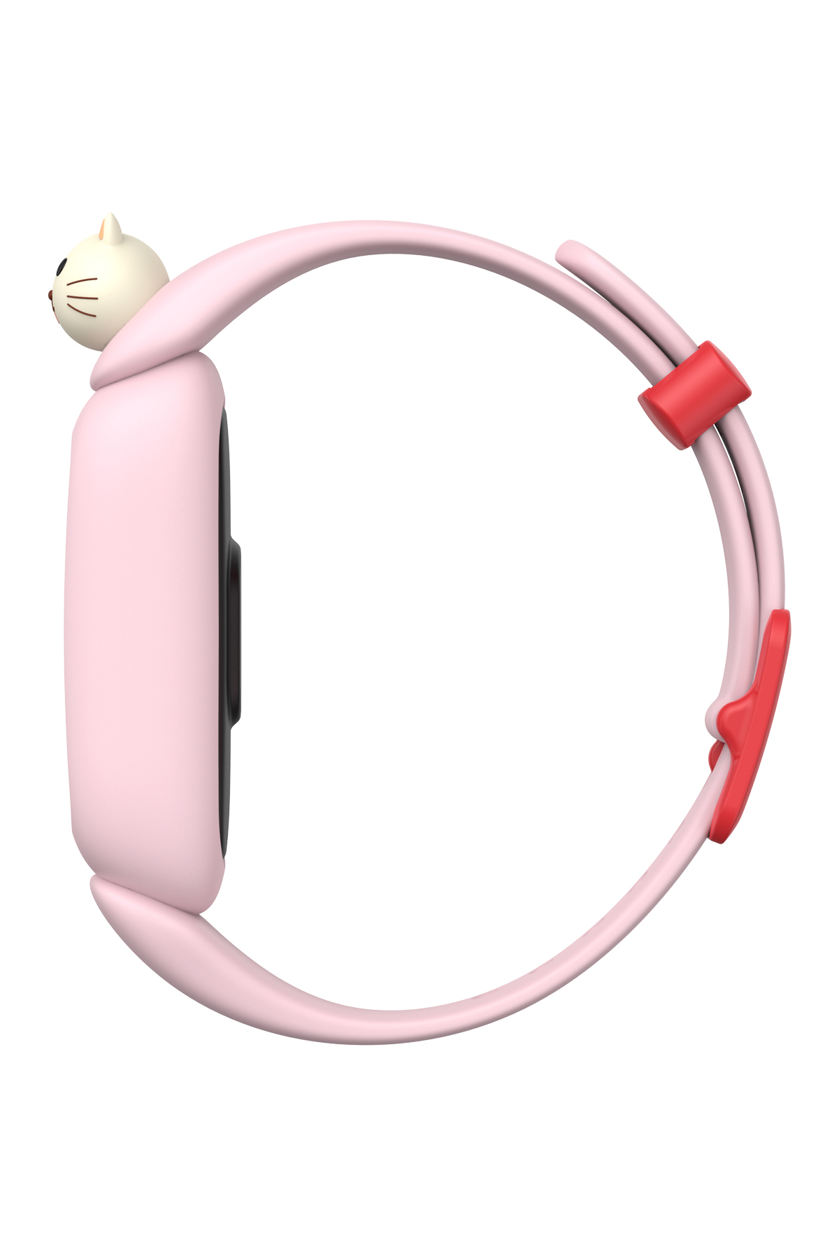 Pembe akıllı saat, kayışta kedi figürü.