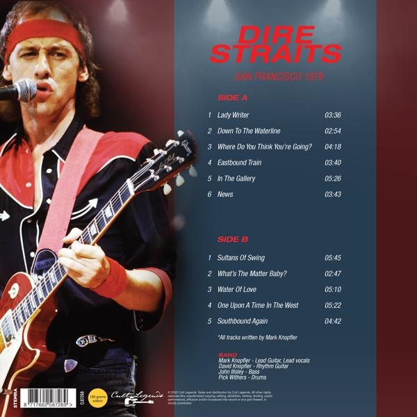A Dire Straits - San Francisco 1979 album borítója, a számok listájával.