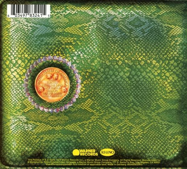Album borítója zöld kígyóbőr mintával, pénzérmével és szöveggel. A kiadó a Warner Records.