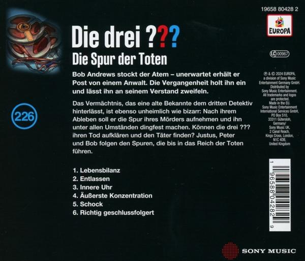 Rückseite einer CD mit Text und Logo für Die drei ??? und Barcode.