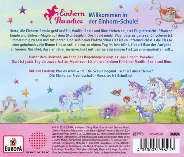 Buntes Einhorn-Buchcover mit Text und Illustrationen.