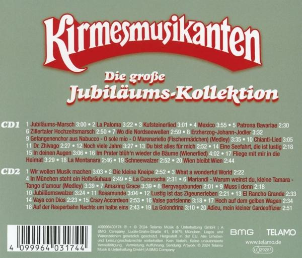 Albumcover mit rotem Text 'Kirmesmusikanten' und einer Sammlung von Liedern.