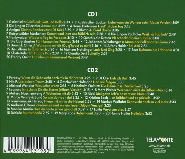 Grünes Albumcover mit Titellisten. Text ist auf Deutsch. Das CD-Artwork ist sichtbar.